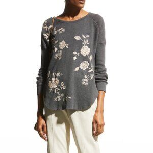 Johnny Was Floral Embroidered Thermal Top Sz S M 100% Cotton Neutral Boho
